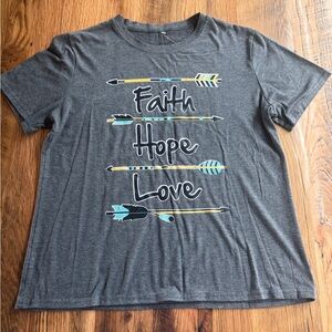 Gray Graphic Tee with Faith Hope Love Arrows
